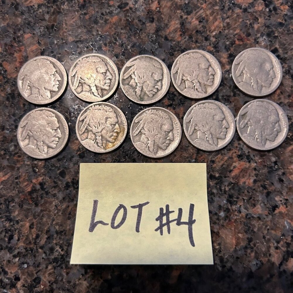 10 Buffalo/Indian Head undated Nickels.  Lot #4